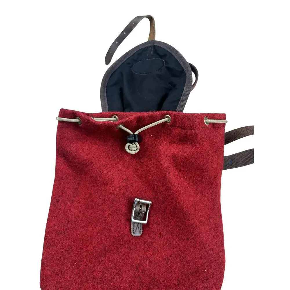 Frost River Red Wool Felt Leather Drawstring Backpack Made in USA Duluth MN